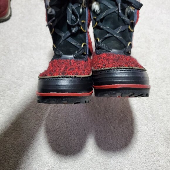 SOREL Tivoli 2 II Ribbed Knit Waterproof Snow Winter Boots Black Red Women's 7.5 - Picture 6 of 13
